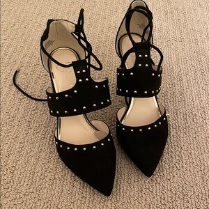 Never Worn! Black Studded Pointed-Toe Lace-Up Women's Flats